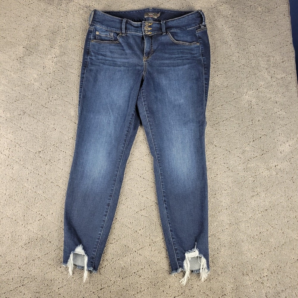 Torrid Jeans Womens 16 Blue Jeggings Super Soft Dark Wash Raw Hem Slimming Denim